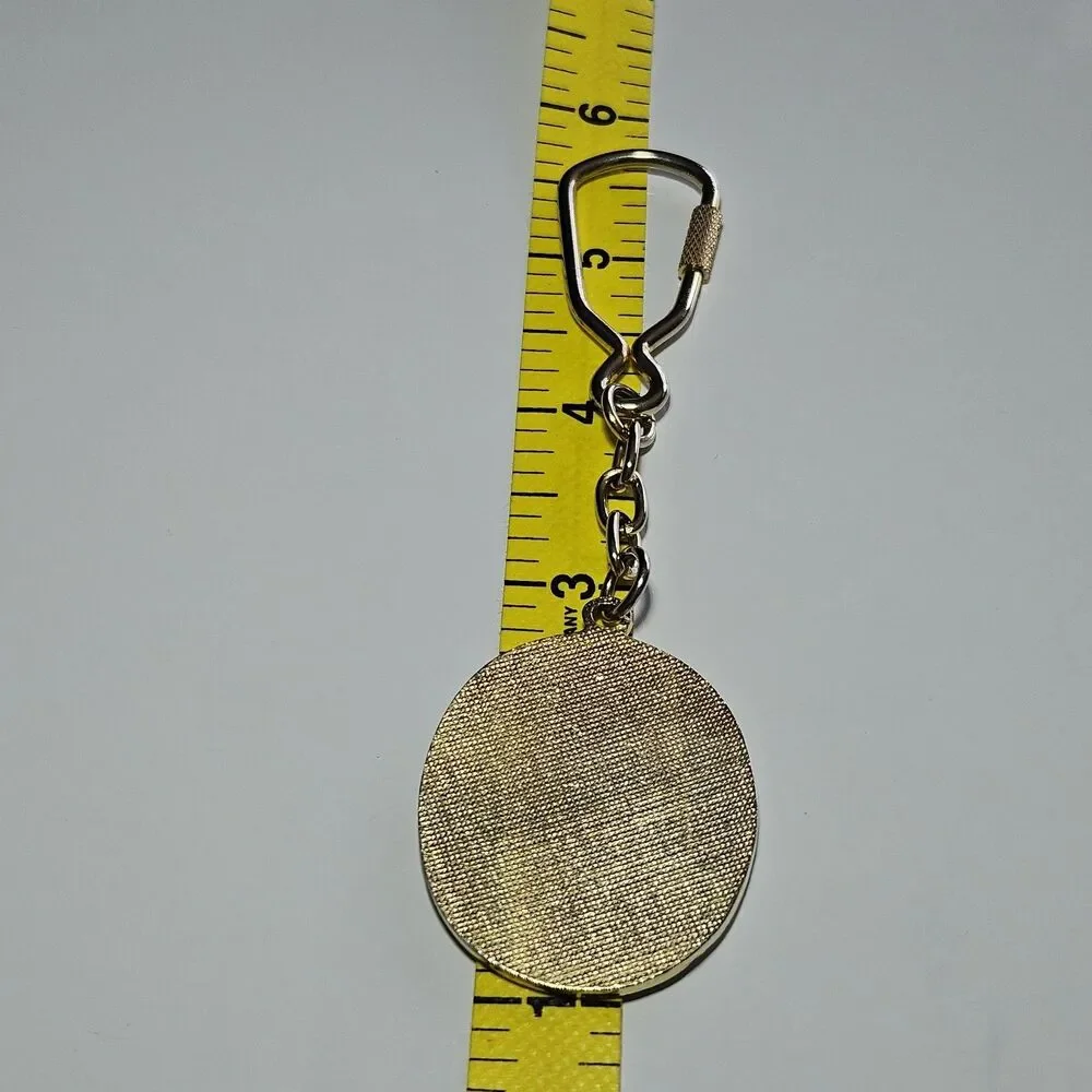 Vintage Enamel statendam Ship Oval gold tone Keychain Keyring